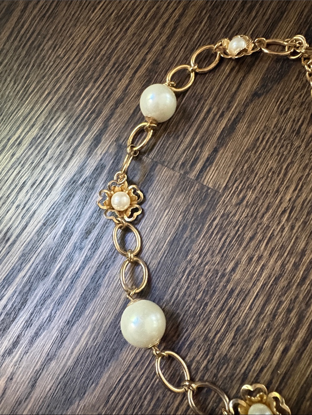 Tory Burch Gold and Cream Pearl Floral Link Necklace - Picture 3 of 3